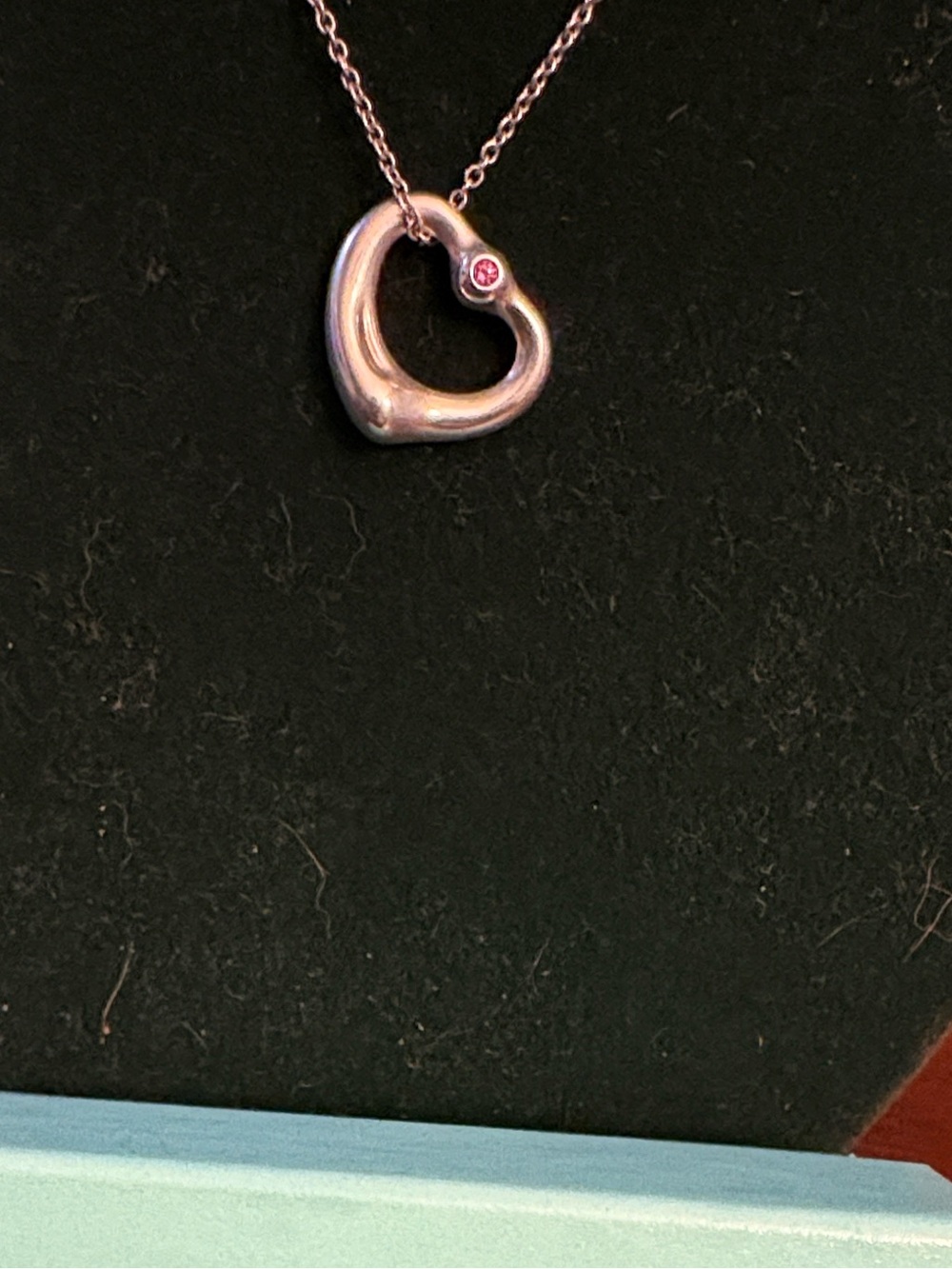 Tiffany & Co. Pink Sapphire 925 medium Open Heart Pendant on 16” Necklace
